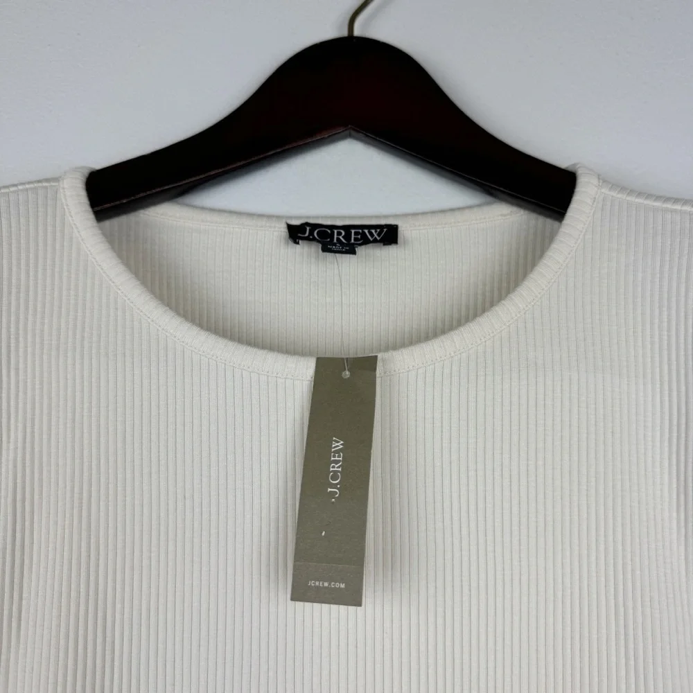 J. Crew Vintage Rib T-shirt Cotton Poplin Puff Cap Sleeves Cream Size S NWT